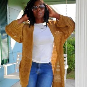 Mustard Netted Cardigan